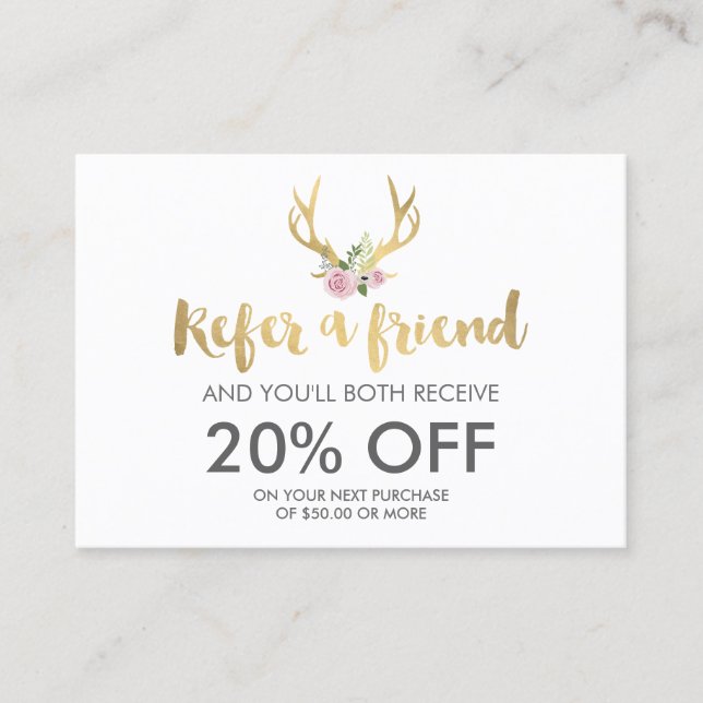 Bohemian Gold Antlers with Flowers Referral Card (Front)