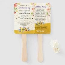 Bohemian Gold Floral Wedding Program Hand Fan