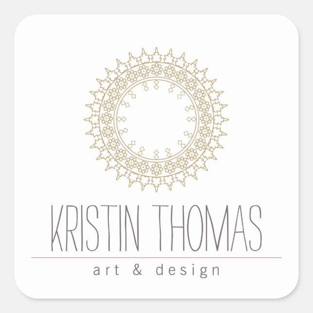 Bohemian Gold Sun Mandala Square Sticker (Front)