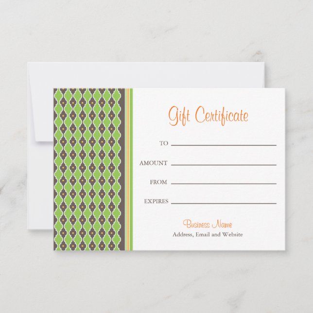 Bohemian Green Gift Certificate (Front)