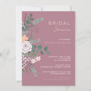 Bohemian Green & Mauve Chic Floral Flowers Bridal Invitation