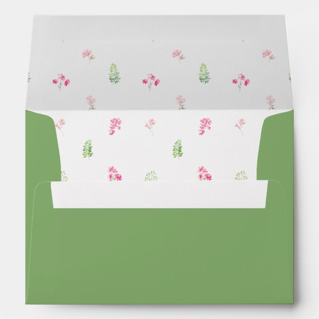 Bohemian Green Pink Floral Wedding Envelope (Back (Bottom))