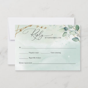 Bohemian Greenery folaige gold Geometric Frame RSVP Card