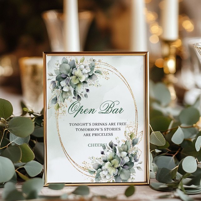 Bohemian Greenery Open Bar Gold Tabletop Sign (Bohemian Greenery Open Bar Gold Tabletop Sign)