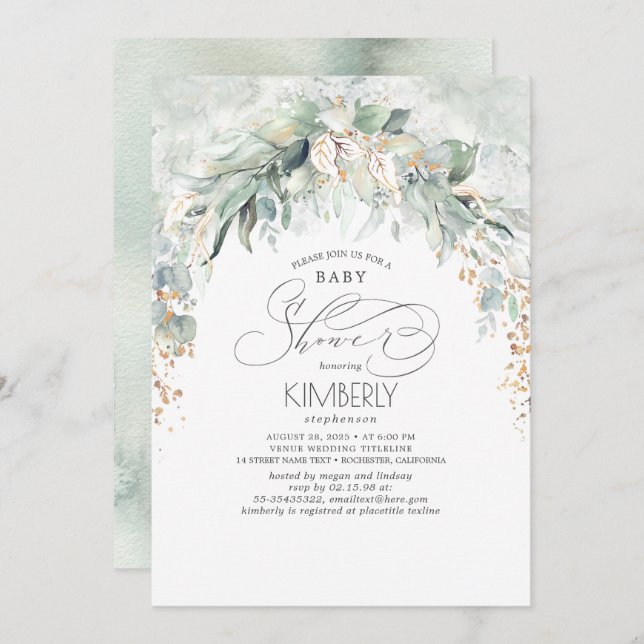 Bohemian Greenery Romantic Summer Baby Shower Invitation (Front/Back)