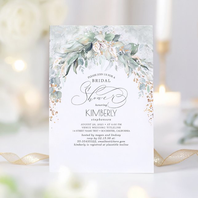 Bohemian Greenery Romantic Summer Bridal Shower Invitation (Elegant Greenery Bridal Shower Invitation)