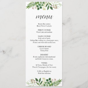 Bohemian greenery tea length wedding menu