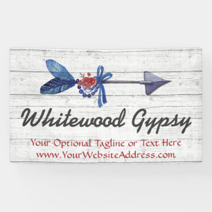Bohemian Gypsy Arrow Feather & Beads Rustic Wood Banner