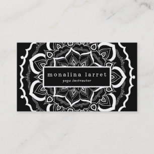 Bohemian Hand Drawn Mandala Black White Business Card