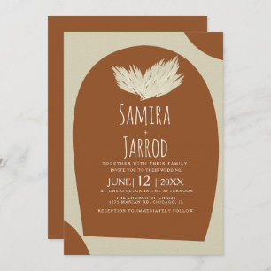 Bohemian Hand Drawn Natural Arch Pampas Wedding Invitation