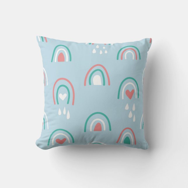 Bohemian hand drawn seamless pattern with rainbow  cushion (Front)