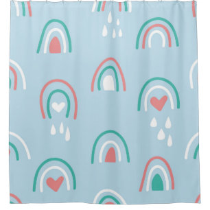 Bohemian hand drawn seamless pattern with rainbow shower curtain