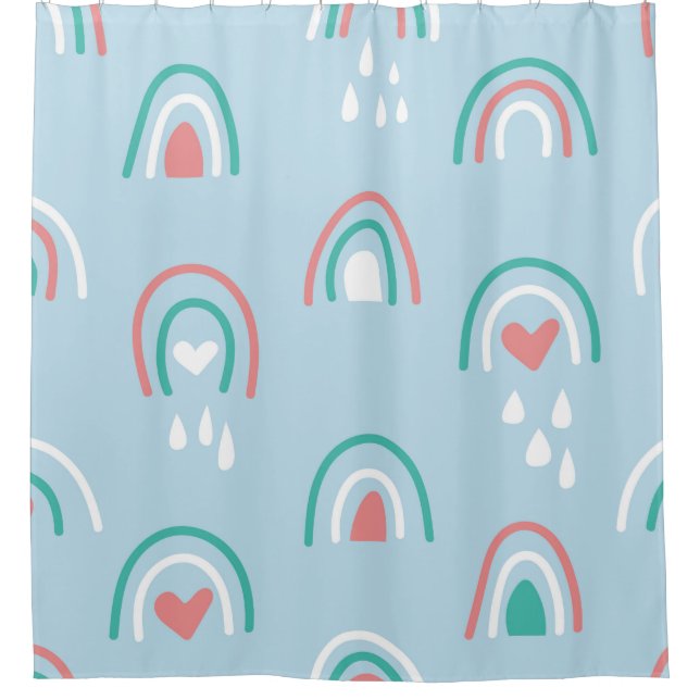Bohemian hand drawn seamless pattern with rainbow  shower curtain (Front)