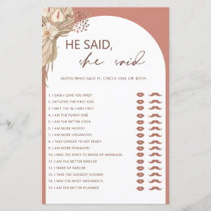 Bohemian he said she said bridal shower game