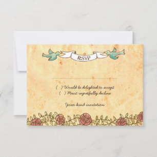 Bohemian Heart, Roses, Birds, & Banner Wedding RSVP Card