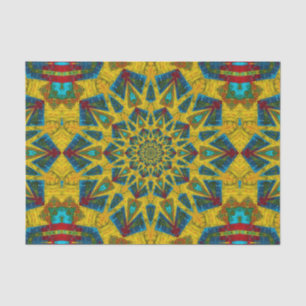   Bohemian Hippie Blue Yellow Floral Ethnic Tribal Tissue Paper