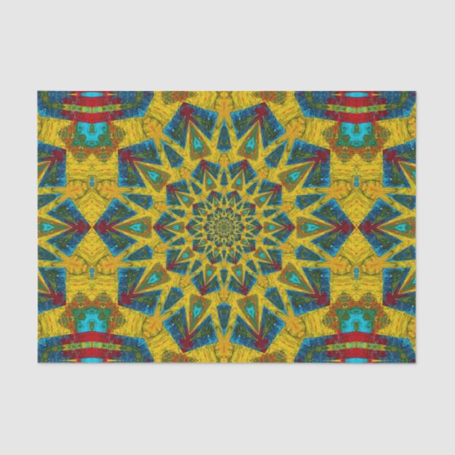   Bohemian Hippie Blue Yellow Floral Ethnic Tribal Tissue Paper (Front)