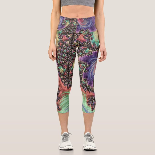 Bohemian Hippie Colourful Jewel Tone Fractal Art Capri Leggings (Front)