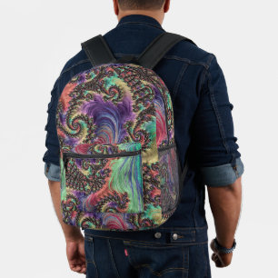 Bohemian Hippie Colourful Jewel Tone Fractal Art Printed Backpack