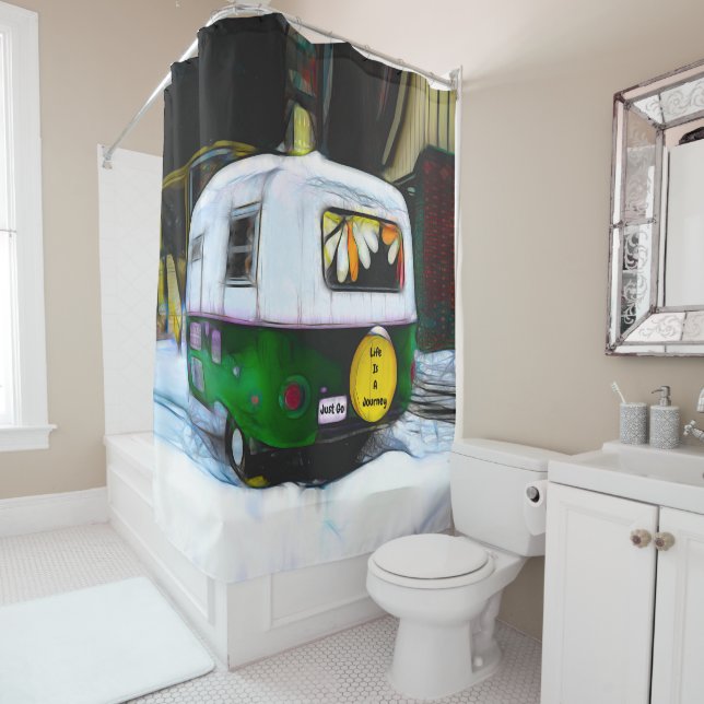 Bohemian Hippie Life Is A Journey Travel Trailer Shower Curtain (In Situ)