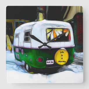 Bohemian Hippie Life Is A Journey Travel Trailer Square Wall Clock