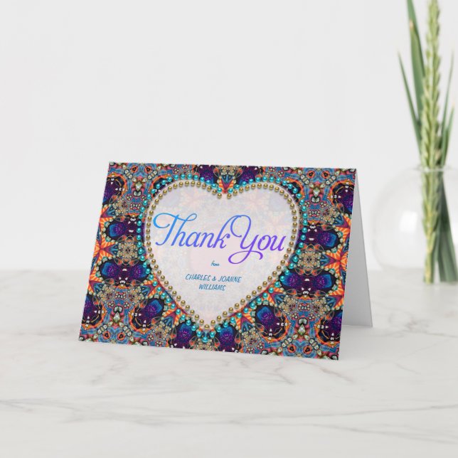 Bohemian Hippie Purple Blue Orange Thank You Cards (Front)