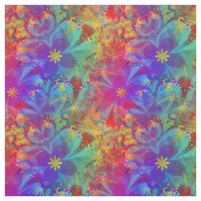 Bohemian Hippie Rainbow Floral Pattern Fabric (Swatch)