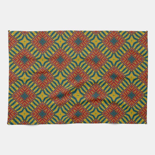 Bohemian Hippie Red Blue Yellow Cool Ethnic Tribal Tea Towel (Horizontal)