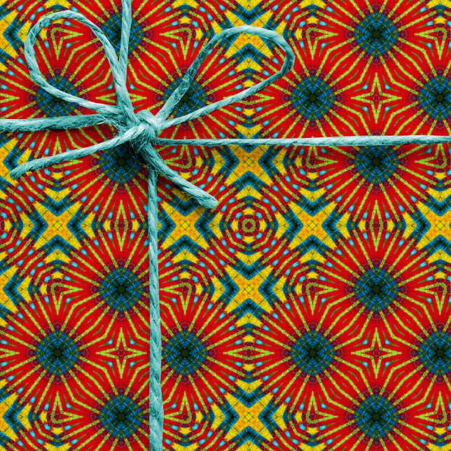 Bohemian Hippie Red Blue Yellow Cool Ethnic Tribal Wrapping Paper (Creator Uploaded)