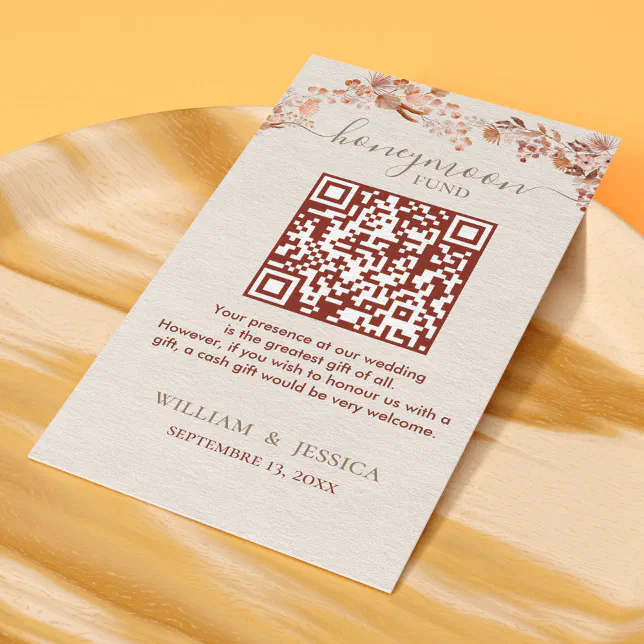 Bohemian Honeymoon Fund With QR Code Enclosure Card | Zazzle