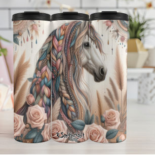 Bohemian Horse with Braided Mane Floral Adornments Thermal Tumbler