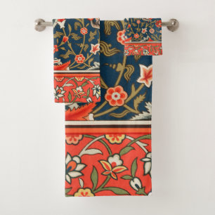 Bohemian Indo-Persian Floral Pattern Vintage Red Bath Towel Set