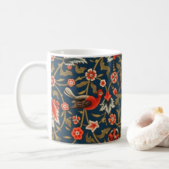 Bohemian Indo-Persian Floral Pattern Vintage Red  Coffee Mug (With Donut)