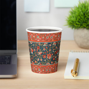 Bohemian Indo-Persian Floral Pattern Vintage Red Paper Cups