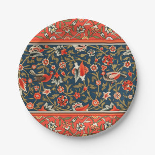 Bohemian Indo-Persian Floral Pattern Vintage Red  Paper Plate