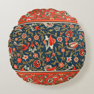 Bohemian Indo-Persian Floral Pattern Vintage Red  Round Cushion