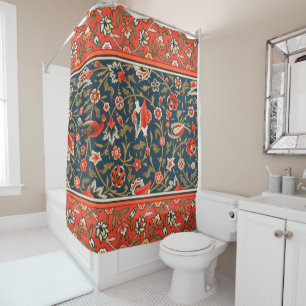 Bohemian Indo-Persian Floral Pattern Vintage Red  Shower Curtain