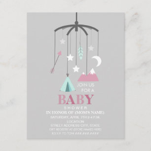 Bohemian Inspired Mobile Girl Modern Baby Shower Invitation