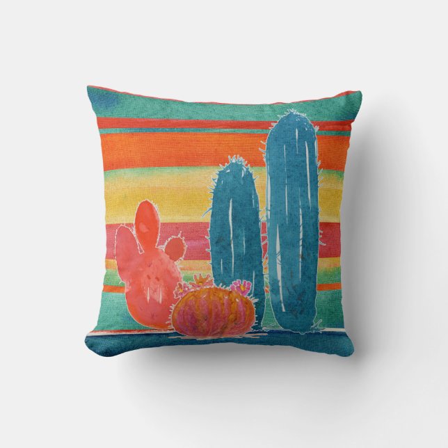 Bohemian Jungle Decor BOHO Desert Cactus Striped Cushion (Front)