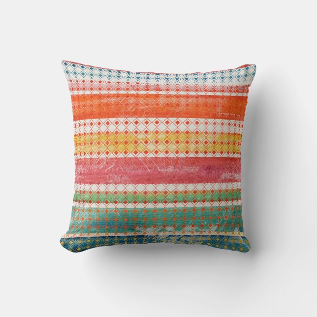 Bohemian Jungle Decor BOHO Mexican Blanket Striped Cushion (Front)