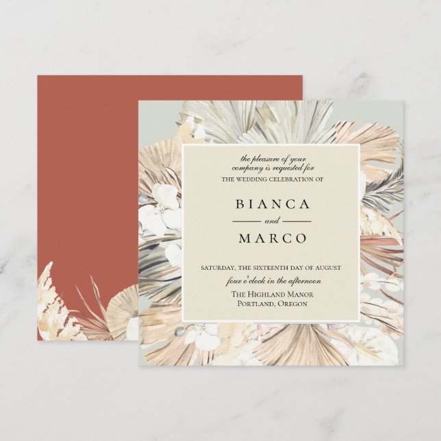 Bohemian Jungle Frame Wedding Invitation (Front/Back)