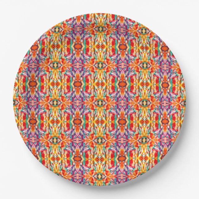 Bohemian Kaleidoscope Pattern Paper Plate (Front)