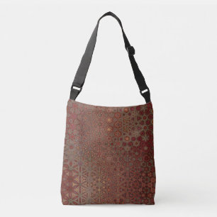 Bohemian Kitsch Rust Brown Floral Print Pattern Crossbody Bag