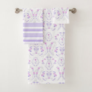 Bohemian Lavender Watercolor Floral Toile Towel