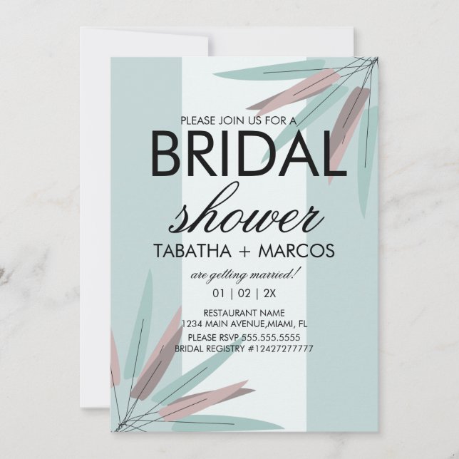 BOHEMIAN Leaf Tribal BRIDAL Shower Pink Teal Invit Invitation (Front)