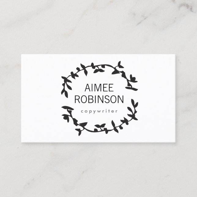 BOHEMIAN LEAF WREATH LOGO in BLACK & WHITE Business Card (Front)