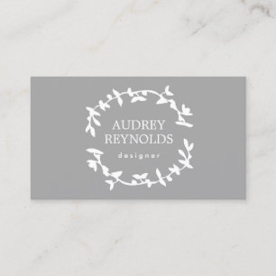 BOHEMIAN LEAF WREATH LOGO on GRAY Business Card