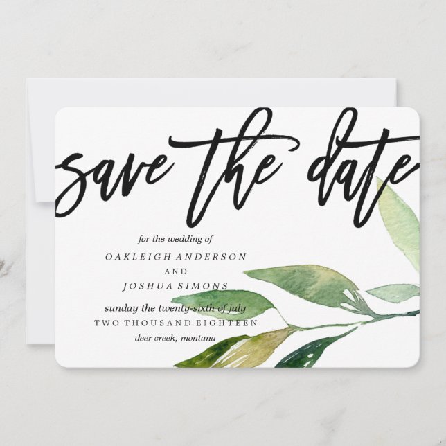 Bohemian Leaves Save the Date Script (Front)
