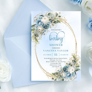 Bohemian Light Blue Eucalyptus Baby Shower Invite 