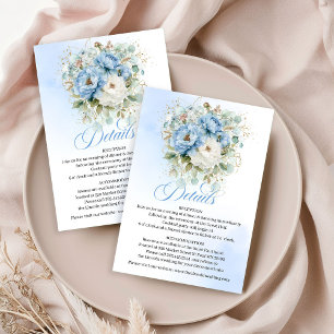 Bohemian Light Blue Floral Gold Wedding Details   Enclosure Card